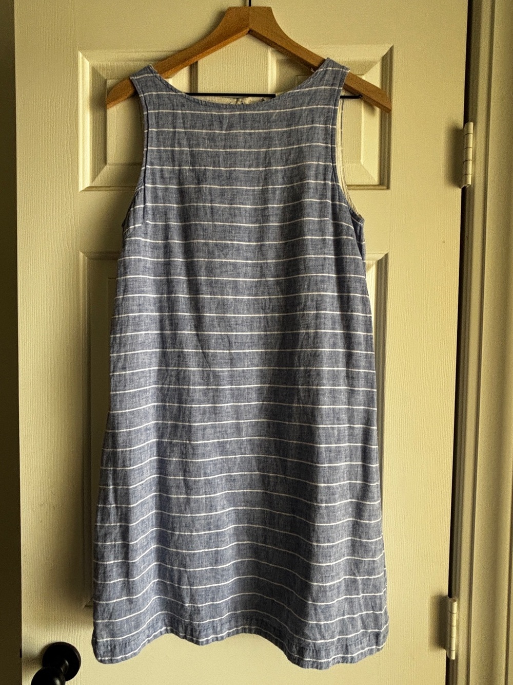 Sleeveless Blue Striped Linen Blend Dress